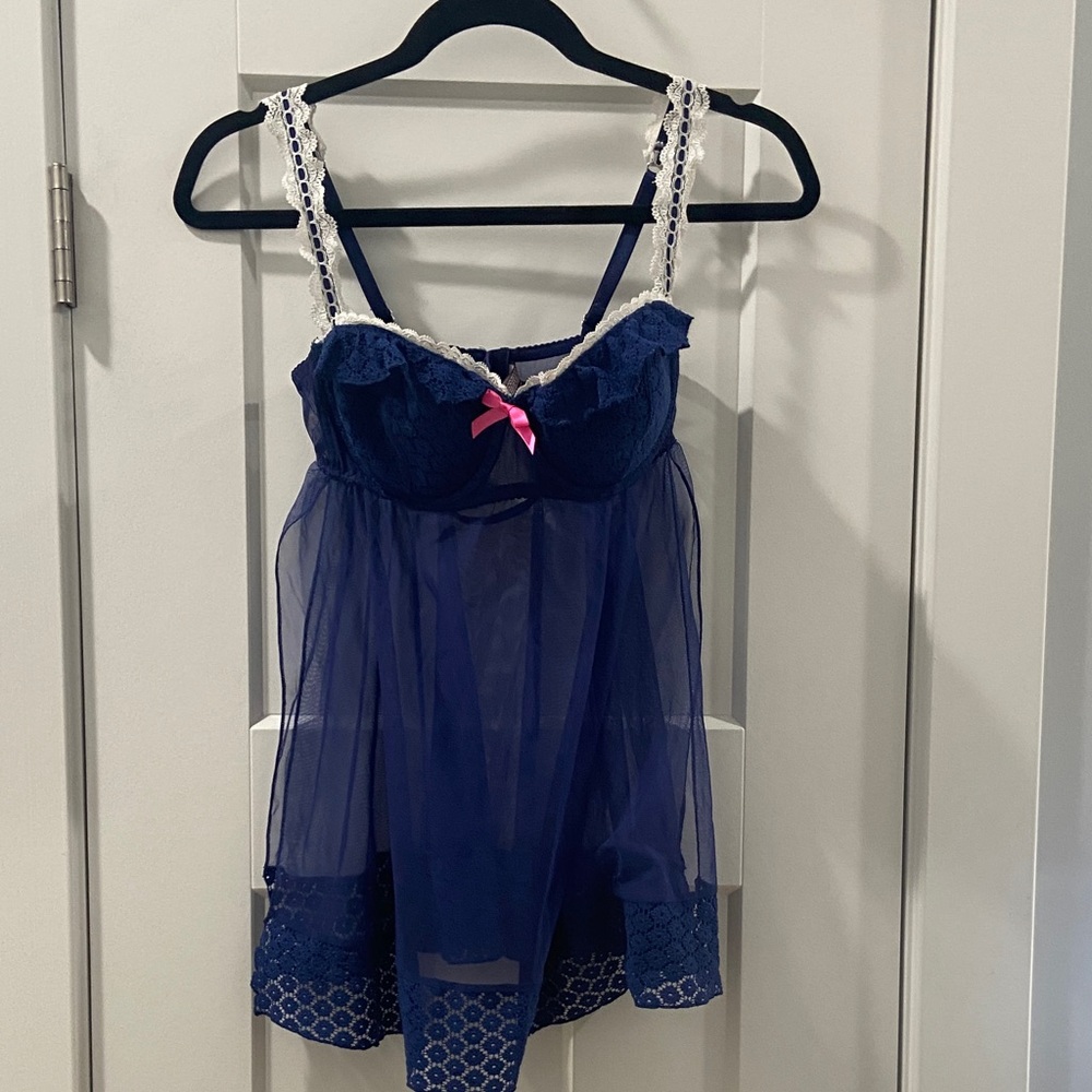 Sexy Little Things VS 2011 Blue White Pink Lace Babydoll Chemise Nighty 36D 36 D